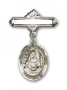 Pin Badge with St. Edburga of Winchester Charm and Polished Engravable Badge Pin [BLBP2126]