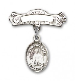 Pin Badge with St. Edith Stein Charm and Arched Polished Engravable Badge Pin [BLBP0982]