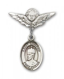 Pin Badge with St. Edward the Confessor Charm and Angel with Smaller Wings Badge Pin [BLBP0445]