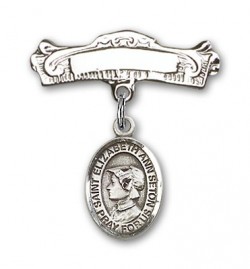 Pin Badge with St. Elizabeth Ann Seton Charm and Arched Polished Engravable Badge Pin [BLBP1451]