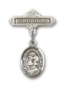 Pin Badge with St. Elizabeth Ann Seton Charm and Godchild Badge Pin [BLBP1454]