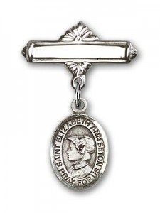 Pin Badge with St. Elizabeth Ann Seton Charm and Polished Engravable Badge Pin [BLBP1449]