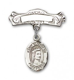 Pin Badge with St. Elizabeth of Hungary Charm and Arched Polished Engravable Badge Pin [BLBP0492]