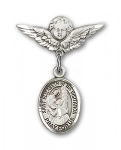 Pin Badge with St. Elizabeth of the Visitation Charm and Angel with Smaller Wings Badge Pin [BLBP2046]
