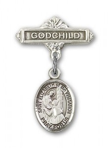 Pin Badge with St. Elizabeth of the Visitation Charm and Godchild Badge Pin [BLBP2047]