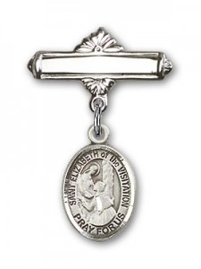 Pin Badge with St. Elizabeth of the Visitation Charm and Polished Engravable Badge Pin [BLBP2042]