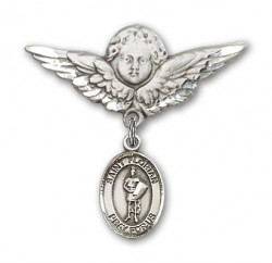 Pin Badge with St. Florian Charm and Angel with Larger Wings Badge Pin [BLBP0500]