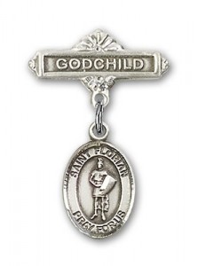 Pin Badge with St. Florian Charm and Godchild Badge Pin [BLBP0502]
