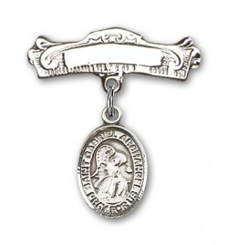Pin Badge with St. Gabriel the Archangel Charm and Arched Polished Engravable Badge Pin [BLBP0534]