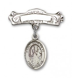 Pin Badge with St. Genevieve Charm and Arched Polished Engravable Badge Pin [BLBP0548]