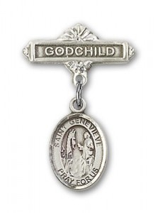 Pin Badge with St. Genevieve Charm and Godchild Badge Pin [BLBP0551]