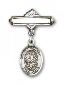Pin Badge with St. George Charm and Polished Engravable Badge Pin [BLBP0539]