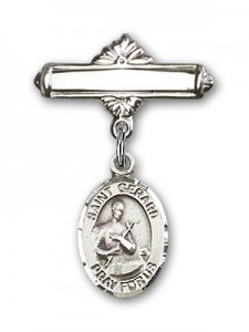 Pin Badge with St. Gerard Charm and Polished Engravable Badge Pin [BLBP0553]