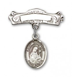 Pin Badge with St. Gertrude of Nivelles Charm and Arched Polished Engravable Badge Pin [BLBP1416]