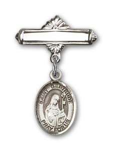 Pin Badge with St. Gertrude of Nivelles Charm and Polished Engravable Badge Pin [BLBP1414]