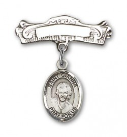 Pin Badge with St. Gianna Beretta Molla Charm and Arched Polished Engravable Badge Pin [BLBP2114]