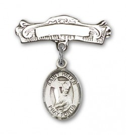 Pin Badge with St. Helen Charm and Arched Polished Engravable Badge Pin [BLBP0562]
