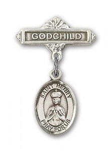 Pin Badge with St. Henry II Charm and Godchild Badge Pin [BLBP0586]