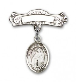 Pin Badge with St. Hildegard Von Bingen Charm and Arched Polished Engravable Badge Pin [BLBP1696]