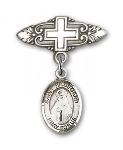 Pin Badge with St. Hildegard Von Bingen Charm and Badge Pin with Cross [BLBP1695]