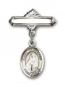 Pin Badge with St. Hildegard Von Bingen Charm and Polished Engravable Badge Pin [BLBP1694]