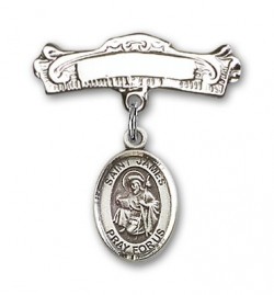 Pin Badge with St. James the Greater Charm and Arched Polished Engravable Badge Pin [BLBP0611]