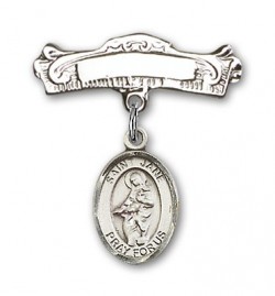 Pin Badge with St. Jane of Valois Charm and Arched Polished Engravable Badge Pin [BLBP0464]