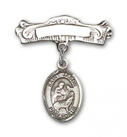 Pin Badge with St. Jason Charm and Arched Polished Engravable Badge Pin [BLBP0618]