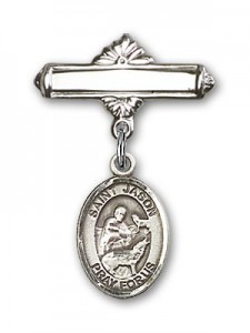 Pin Badge with St. Jason Charm and Polished Engravable Badge Pin [BLBP0616]