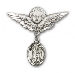 Pin Badge with St. Joachim Charm and Angel with Larger Wings Badge Pin [BLBP2248]