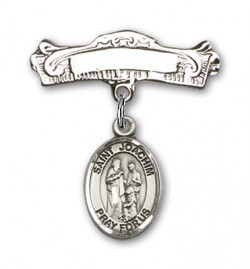 Pin Badge with St. Joachim Charm and Arched Polished Engravable Badge Pin [BLBP2247]