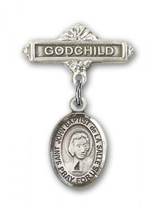 Pin Badge with St. John Baptist de la Salle Charm and Godchild Badge Pin [BLBP1713]