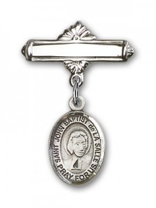 Pin Badge with St. John Baptist de la Salle Charm and Polished Engravable Badge Pin [BLBP1708]