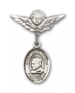Pin Badge with St. John Bosco Charm and Angel with Smaller Wings Badge Pin [BLBP0648]
