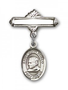 Pin Badge with St. John Bosco Charm and Polished Engravable Badge Pin [BLBP0644]
