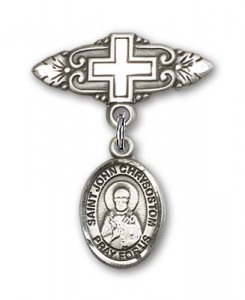Pin Badge with St. John Chrysostom Charm and Badge Pin with Cross [BLBP2281]