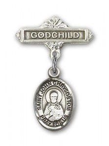 Pin Badge with St. John Chrysostom Charm and Godchild Badge Pin [BLBP2285]