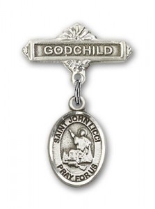 Pin Badge with St. John Licci Charm and Godchild Badge Pin [BLBP2292]
