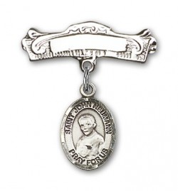 Pin Badge with St. John Neumann Charm and Arched Polished Engravable Badge Pin [BLBP1311]