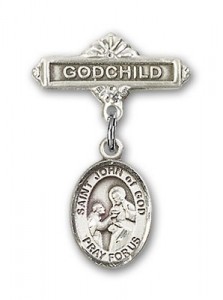 Pin Badge with St. John of God Charm and Godchild Badge Pin [BLBP1048]