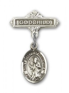 Pin Badge with St. Joseph of Arimathea Charm and Godchild Badge Pin [BLBP1970]