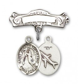 Pin Badge with St. Joseph of Cupertino Charm and Arched Polished Engravable Badge Pin [BLBP0660]