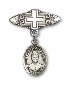 Pin Badge with St. Josephine Bakhita Charm and Badge Pin with Cross [BLBP2302]