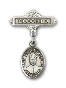 Pin Badge with St. Josephine Bakhita Charm and Godchild Badge Pin [BLBP2306]