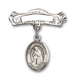 Pin Badge with St. Juan Diego Charm and Arched Polished Engravable Badge Pin [BLBP1038]