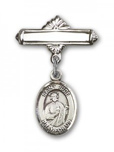 Pin Badge with St. Jude Thaddeus Charm and Polished Engravable Badge Pin [BLBP0679]