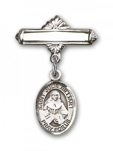 Pin Badge with St. Julie Billiart Charm and Polished Engravable Badge Pin [BLBP1078]