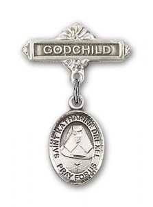 Pin Badge with St. Katherine Drexel Charm and Godchild Badge Pin [BLBP0368]