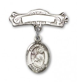 Pin Badge with St. Kevin Charm and Arched Polished Engravable Badge Pin [BLBP0695]