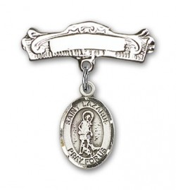 Pin Badge with St. Lazarus Charm and Arched Polished Engravable Badge Pin [BLBP0723]